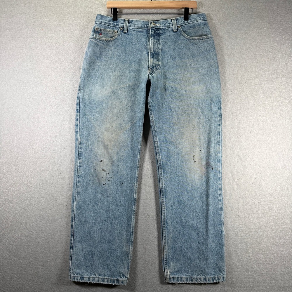 IZOD Jeans Mens 34x30 Relaxed Fit Light Wash Distressed Denim Pants‎ 34x29